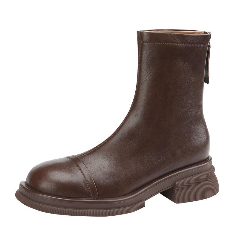 French Thick-soled Round Head Elastic Thin Boots Women's 2022 Autumn and Winter Flat-bottomed British Style Short Boots Simple Martin Boots