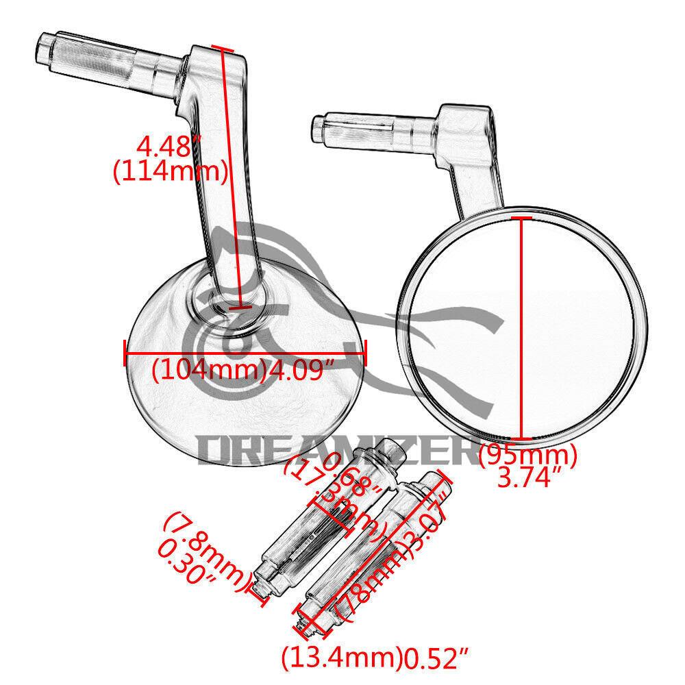 Motosiklet Yuvarlak Büyük 7/8 "Gidon Sonu Dikiz Yan Aynalar Honda Kawasaki Suzuki Yamaha için