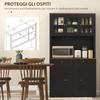 Tall Kitchen Sideboard with 4 Cabinets. 2 Drawers and a Central Shelf. 100x40x180cm. Black