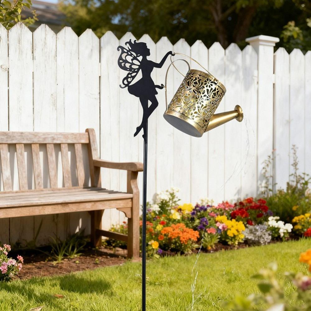 Outdoor Solar Watering Can Lights, Waterfall LED String Fairy Lights, Garden Kettle Projection Decorative Lights