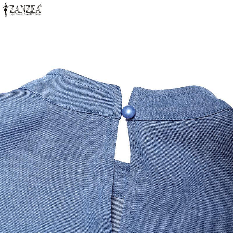 ZANZEA Damen Lässig Rundhals Elegant Locker Langarm Kleid
