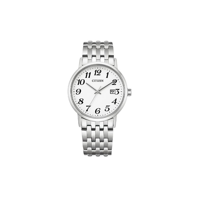 CITIZEN Silver Simple Light Energy Quartz Steel Strap Men s Watch White Dial BM6770-51B синий