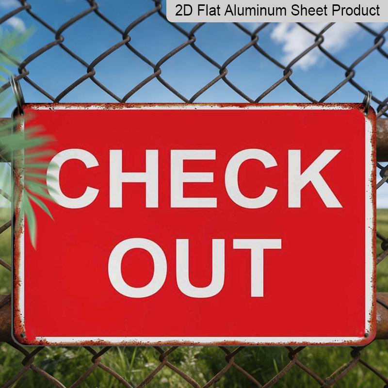 2D Flat - This Red Sign Saying 'CHECK OUT' Is Perfect for Decorating Homes, Bars, Cafes, and Garages, Making It An Excellent Choice for Vintage Wall
