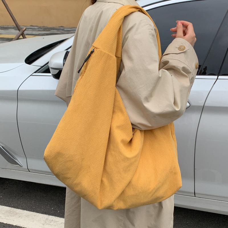 Corduroy Large Capacity Female Handbags for Women Fall Winter New Flannel Tote Shoulder Bag Simple Solid Color Underarm Bags