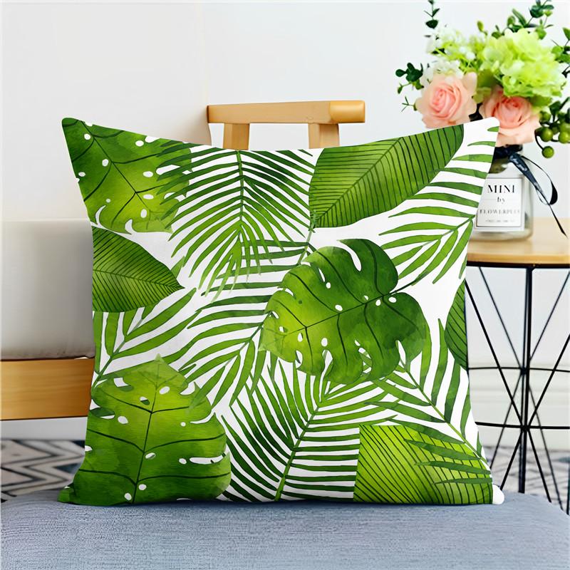 Fashion Tropical Green Plant Pillowcases Natural Style Decorative Pillowcases For Office Bedroom And Sofa