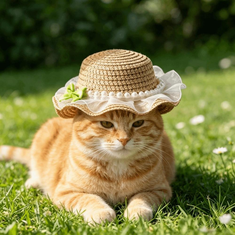 Adjustable Pet Sun Hat Lace Decor Dog Sun Protection Cap Fashion Cat Sunshade Hat Walking Hiking