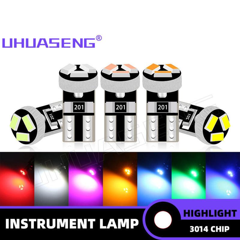 UHUASENG 8PCS Led Bulb T5 W3W 3SMD 3014 trument Dashboard Plate Panel Meter Warning Indicator Signal Lamp Auto Car Light 12V T5