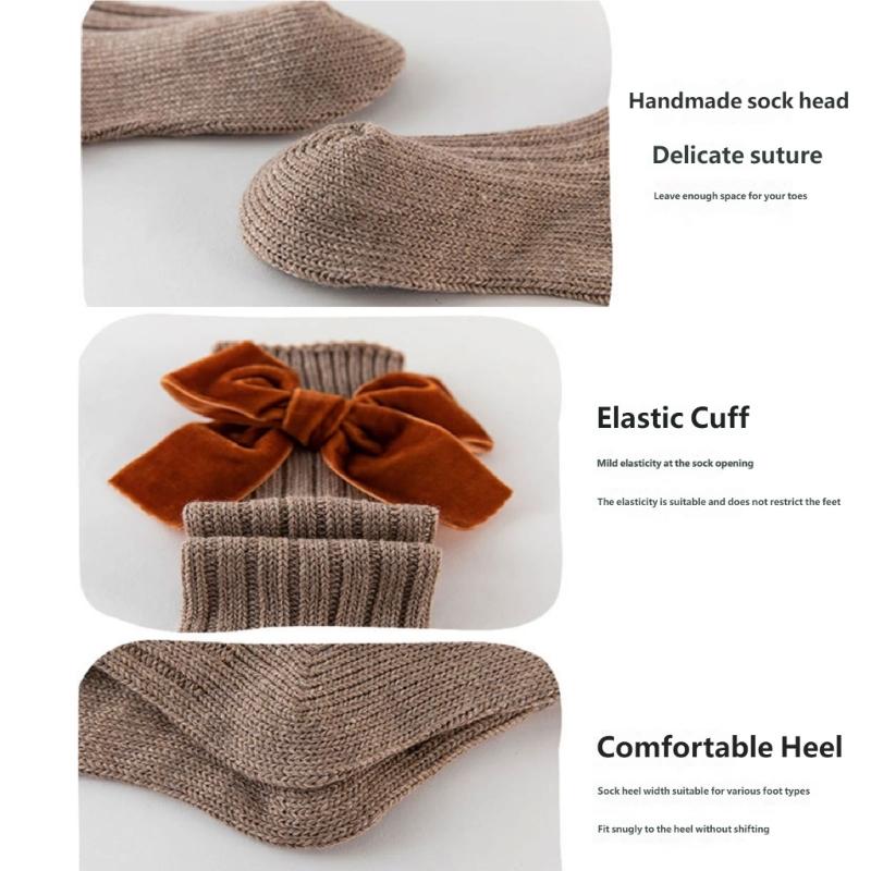1 Paar Süße Baumwoll-Wadenlange Socken Mit Schleifenmuster-Design Für Kleine Mädchen Alltagsparty
