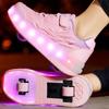 Children's Wheel Skate Double -wheel Disassembly Into Flat Sneakers Charging Switch LED Bling Bling Kids Glowing Sneakers