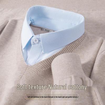 Men's Faux Two-Piece Shirt Collar Pullover Sweater