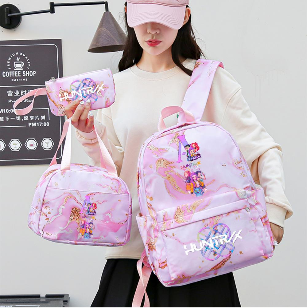 3 Stück/Set Anime Englischer Buchstabe A-Z Aufgedruckter Rucksack mit Handtasche Federmäppchen für Teenager Schüler Mädchen Jungen Schultasche Reisetasche