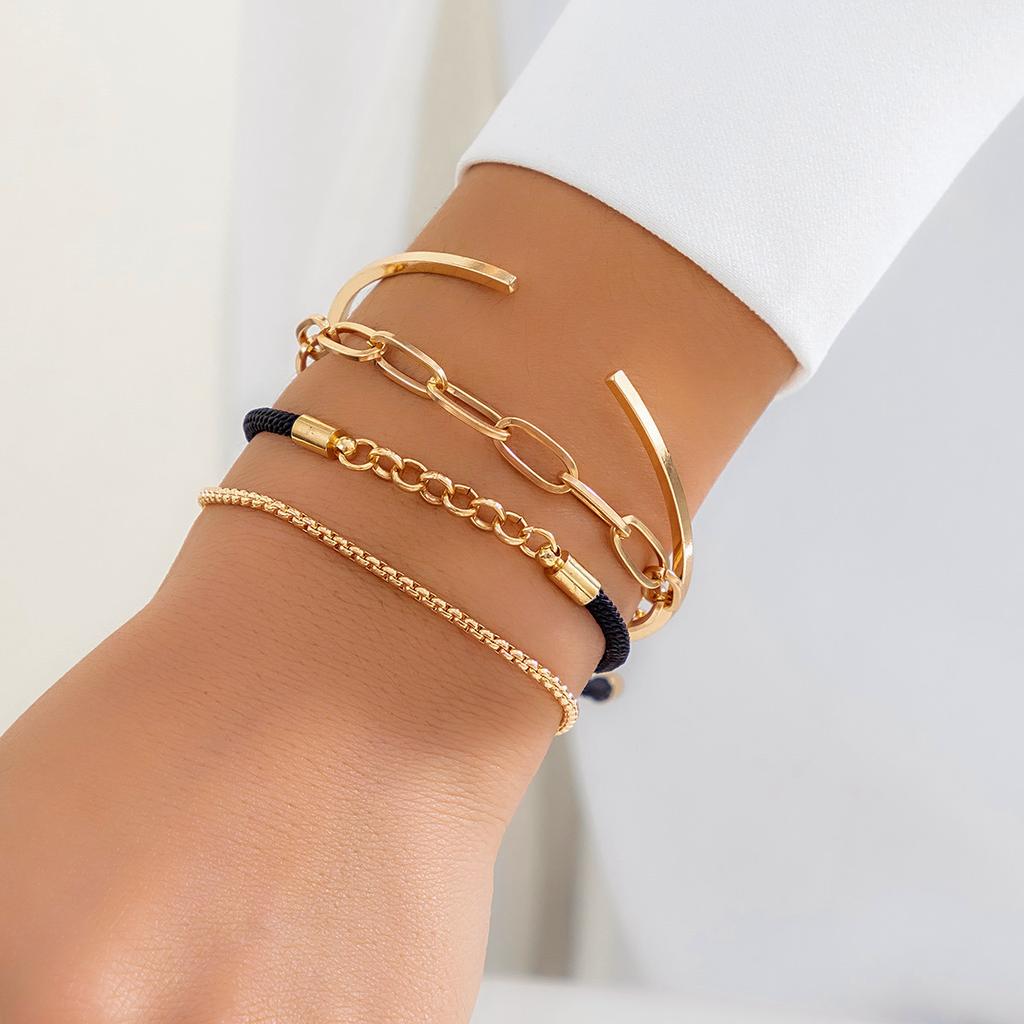 Metal Wind Stacked And Matched Chain Versatile Bracelet, Hip Hop Geometric Love Fashion Bracelet