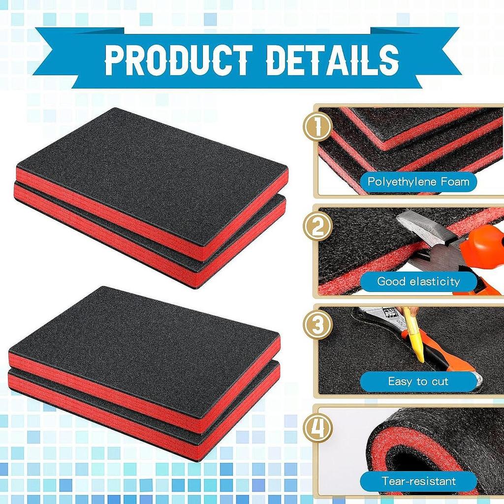 4Pcs Cuttable Tool Box Foam Inserts DIY Floral Craft Foam Sheets Cushioning Material for Camera Storage Case Tabletop Miniatures