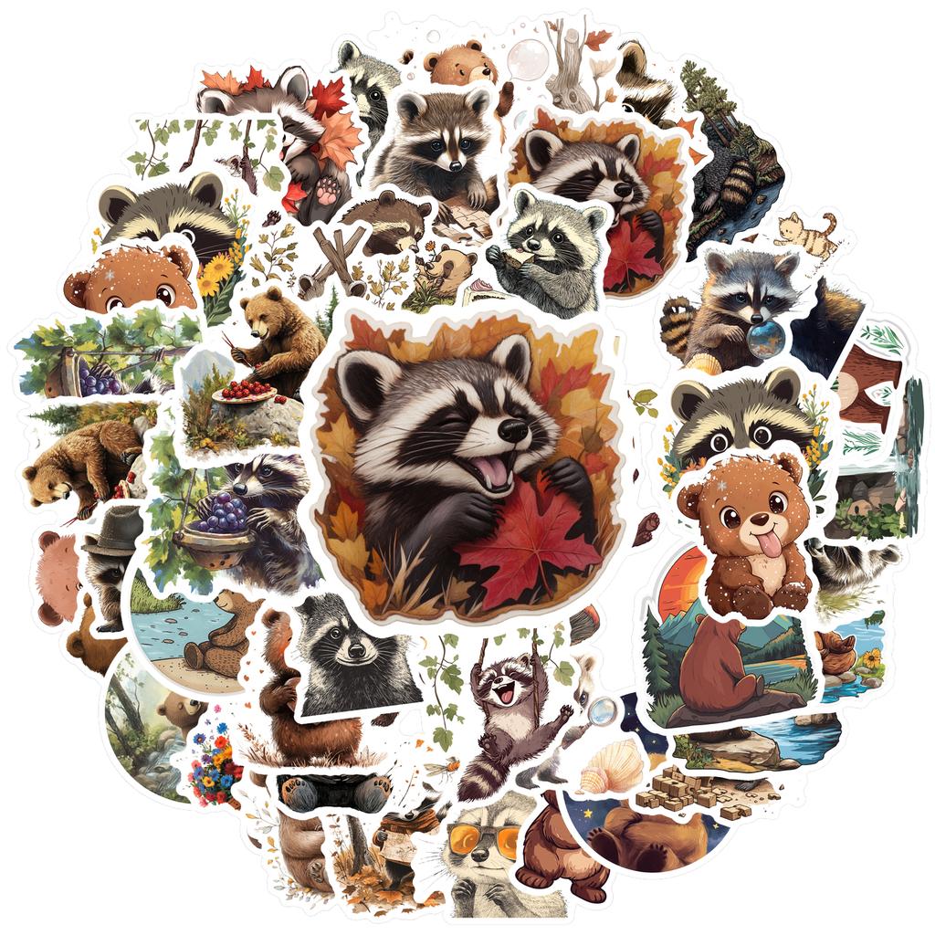 35-200pcs Dorable Raccoon Bear Stickers Cute Childrens Stationery Sticker Teacher Reward Aesthetic Decal Diy Luggage Laptop