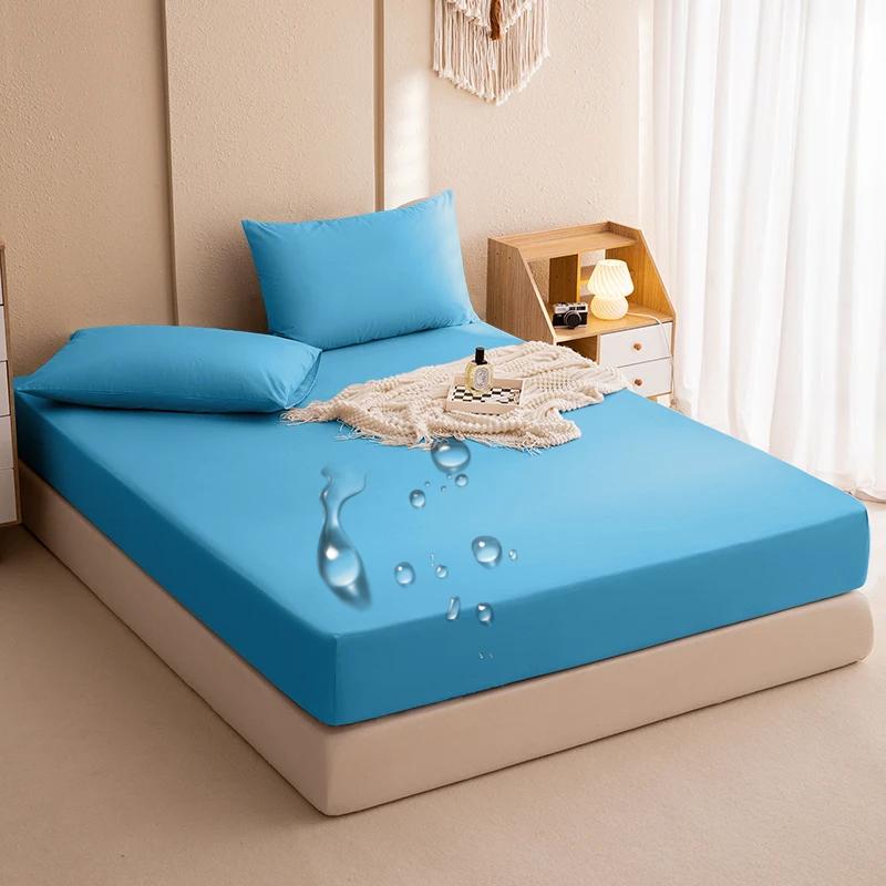 2025 Solid Color Waterproof Bed Sheet,Single Bed/Double Bed Fitted Sheet,Dustproof and Anti-Slip Mattress Protector