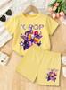 Summer Kpop Popular Cartoon Print Children Clothing Short Sleeve Shorts Set Featuring Casual Harajuku Children Clothes Girl Set