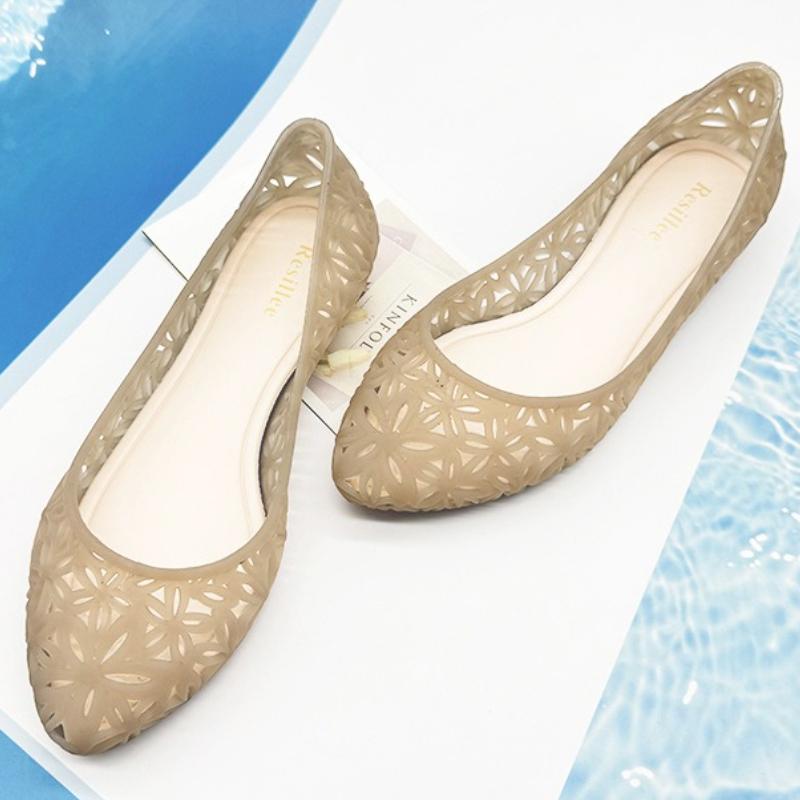 

Модные прозрачные ПВХ повседневные туфли-желе для женщин, удобные сандалии на плоской подошве с полым дизайном, летние нескользящие пляжные сандалии с острым носком 40 коричневый