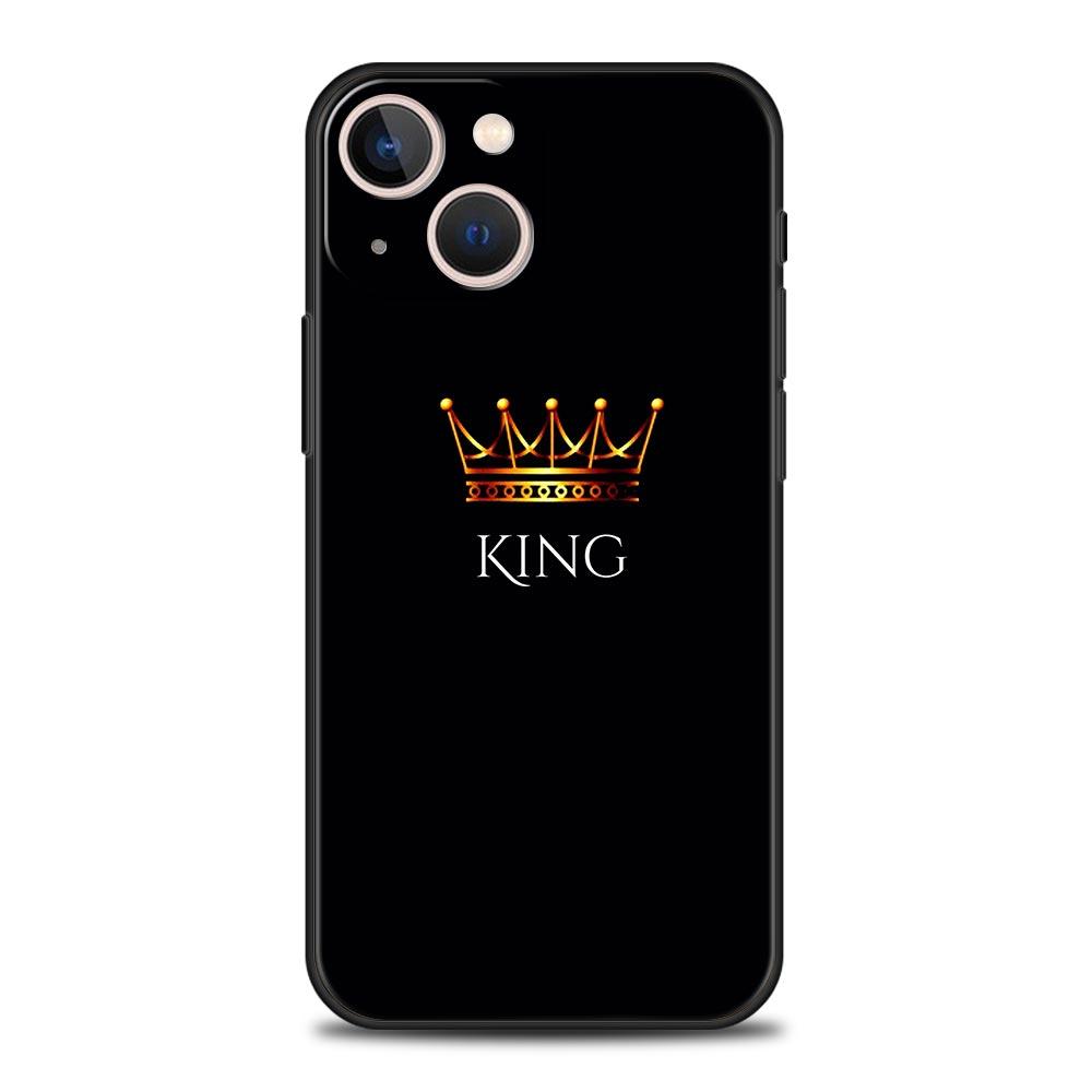 Husa de telefon de lux Crown QUEEN & KING pentru cupluri pentru iPhone 13 15 14 12 Mini 11 Pro MAX XR X SE XS 7 8 Plus husă neagră din silicon