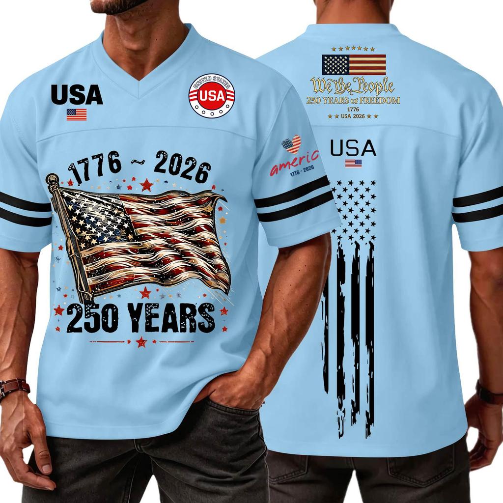 Men's Casual Fashion V-Neck Independence Day Print Short Sleeve Sports T-Shirt Top