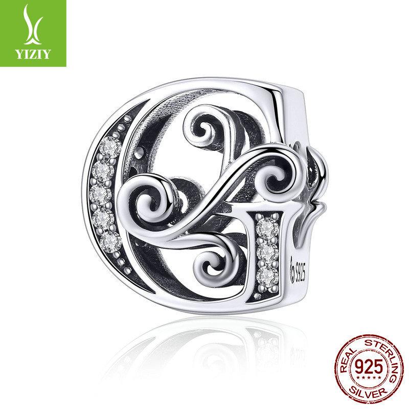 26 Letter Diy Bracelet Beaded Accessory, Zircon Sterling Silver Beads Loose Beads Bsc030