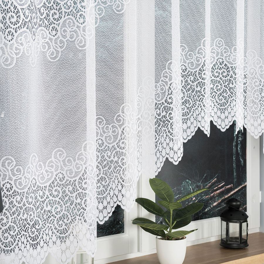 Violetta - Ready-Made Jacquard Curtain With A Cut At The Bottom - 250X150 Cm - White