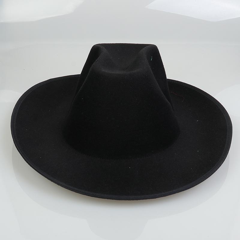 Unisex Western Cowboy Hat Wide Brim Roll‑Up Brim Double‑Top Felt Fedora Hat,10 Colors,Multiple Optional Detachable Hat Bands