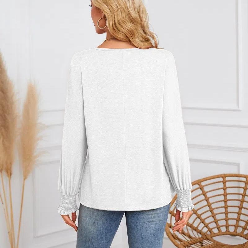 2026 New Women's Pleated Long Sleeve T-Shirt, Round Neck Casual Solid Color Blouse for Autumn Winter