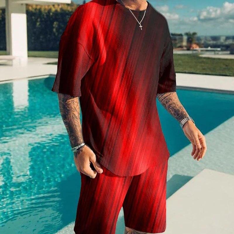 Муж. Комплект из шорт и футболки Футболка Инвентарь Красный и черный с градиентными — фото 2