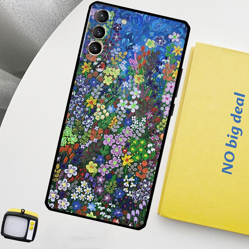 Colourful Flower Painting Art Funda For Samsung Galaxy S22 Ultra S23 FE S9 S10 Note 10 Plus Note 20 Ultra S20 S21 FE Case
