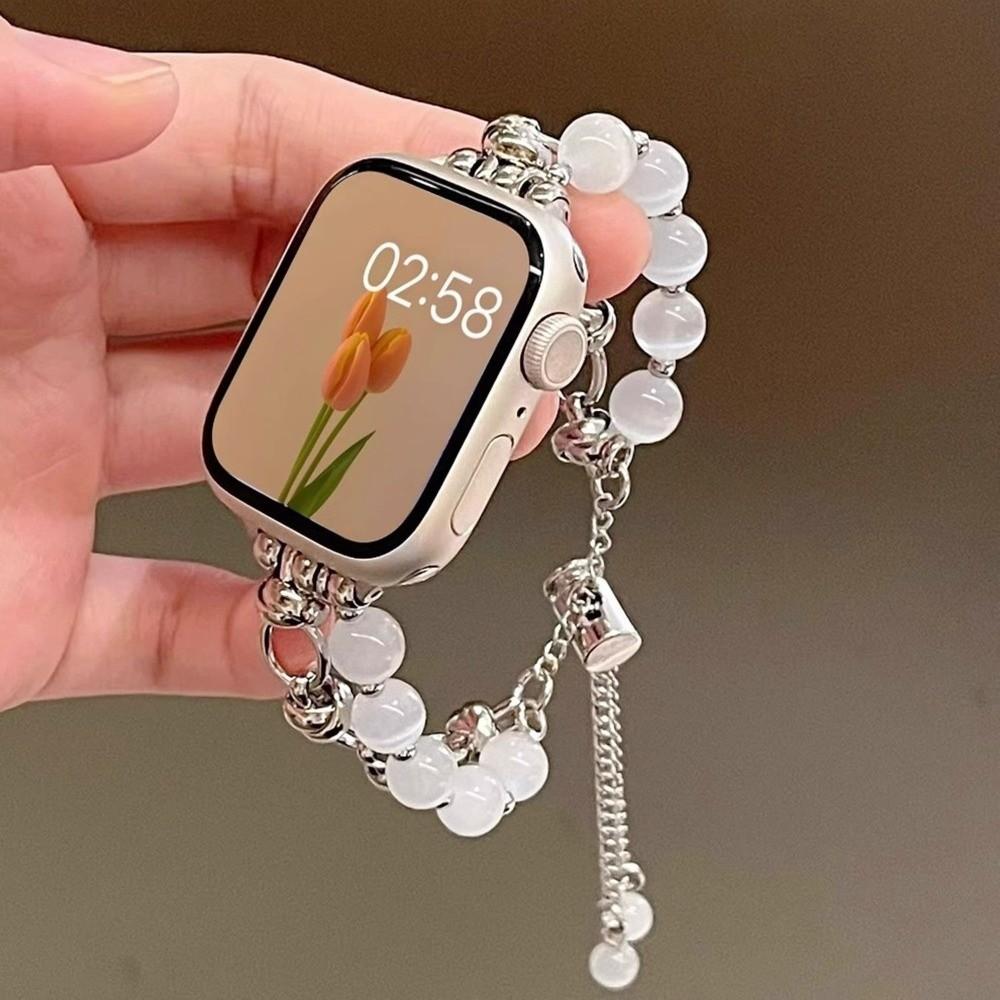 38/40/41/42/44/45mm Beads Metal Link Strap Crystal Adjustable Watch Band for Apple Wristband Universal Beads Bracelet Loop Strap