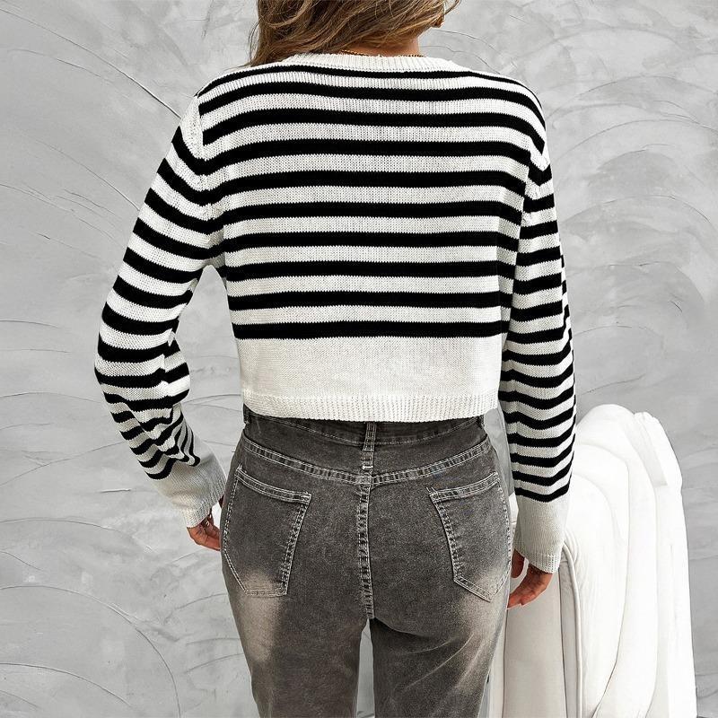 Damen Herbst- und Winteroberteile Temperament Lässig Kontrastierende Knopfstrickjacke Langarmpullover