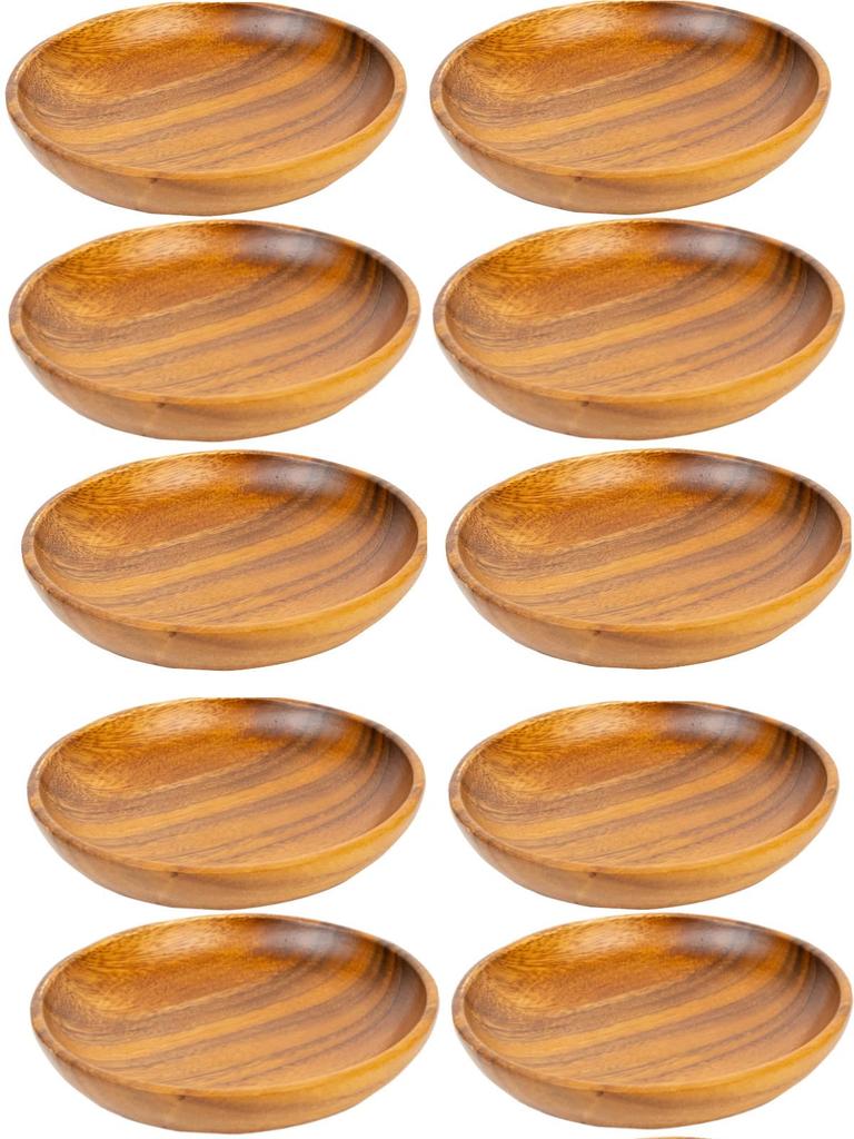 Emery Shokai Wooden Round Set of 15cm Long x 15cm Wide x 2cm High Plates, 10, Approx.