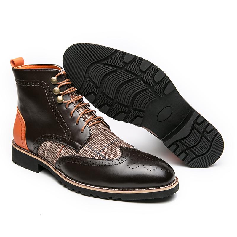 Чоловічі броги мотоциклетні повсякденні черевики до щиколотки картата прошивка індивідуальність демісезонні черевики вінгтіп плаття формальні шкіряні туфлі для смокінга весільні туфлі