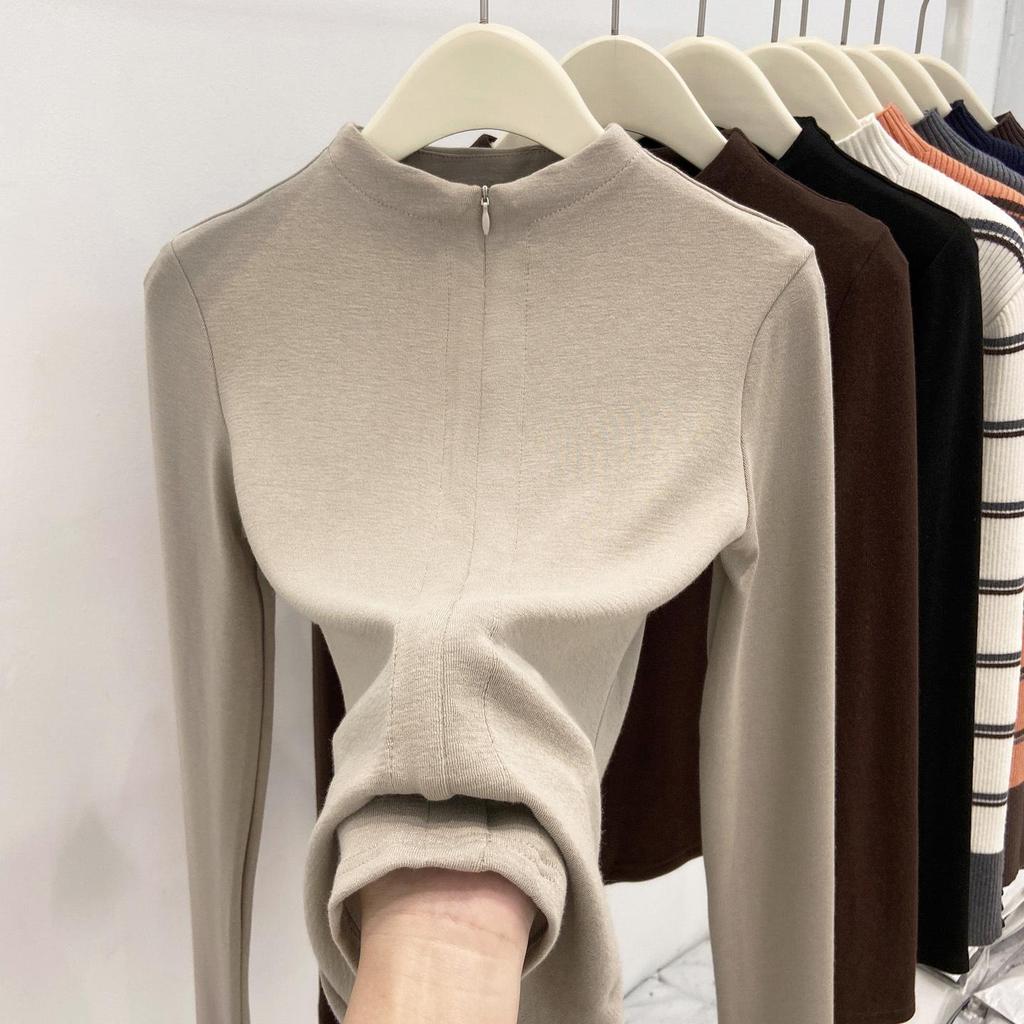 Women's Slim-Fit Yoga Sport Base Layer T-shirt with Half-Zip Collar for Autumn/Winter - Plush, Brushed Long-Sleeve Inner Top