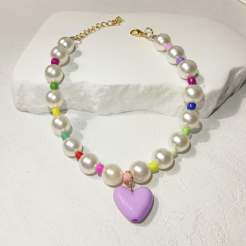 Summer Dopamine Love Pet Necklace Cat Colorful Pearl Collar Dog Cute Necklace Ornament
