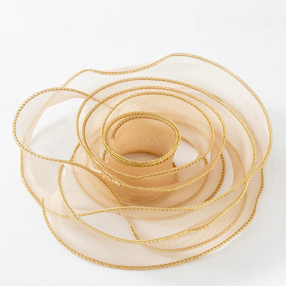10yards Organza Ribbon Golden Wave Wired Ribbon Gift Bouquet Packaging,Handicrafts,Christmas Birthday Wedding Party Decoration
