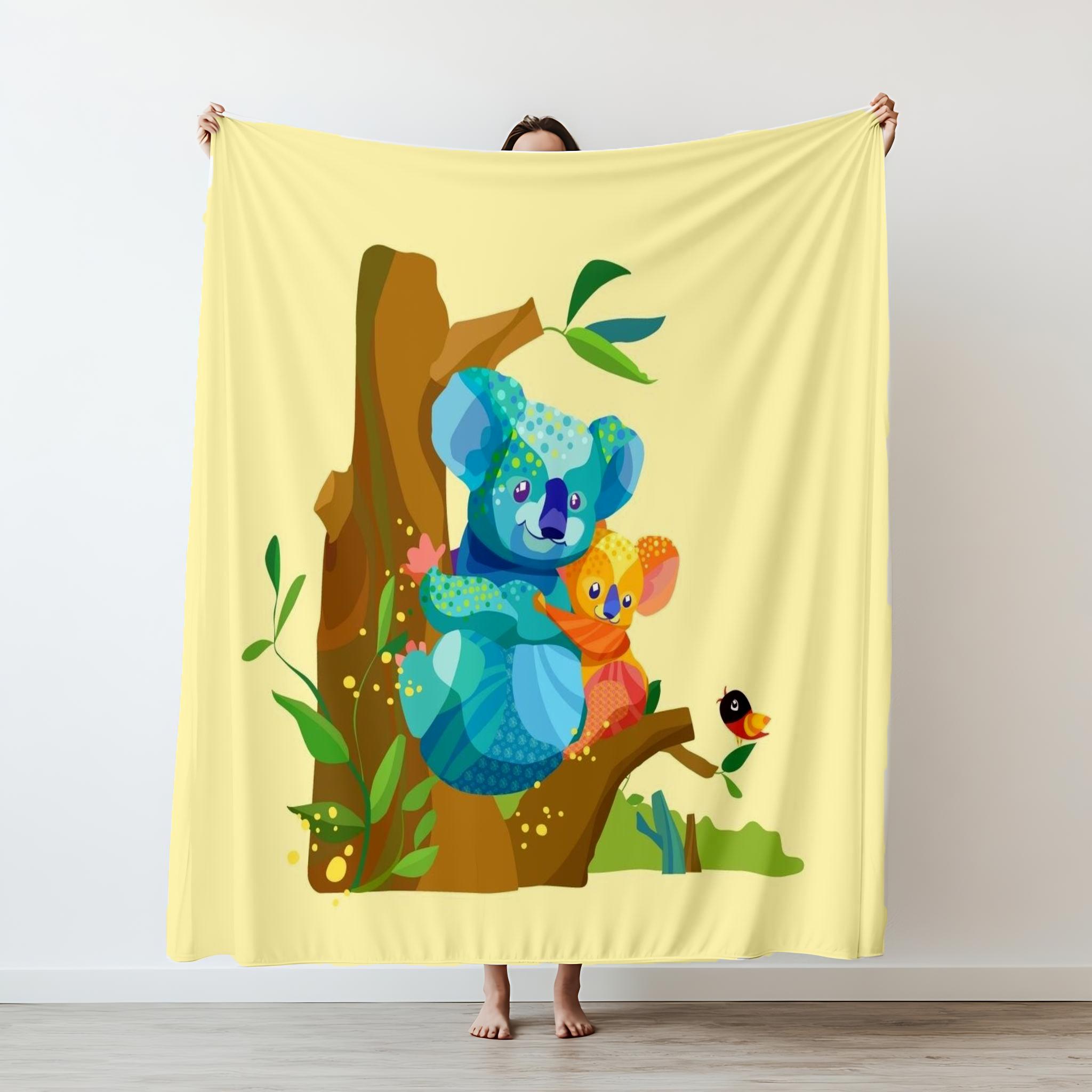 

130×150cm Cute Koala Printed thin Blanket Picnic Blankets Warm Blanket Soft and Comfortable Blanket Home Travel Birthday Gift 130x150cm
