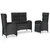 Vidaxl 3-Cz. Garden Furniture Set With Cushions, Black PE Rattan