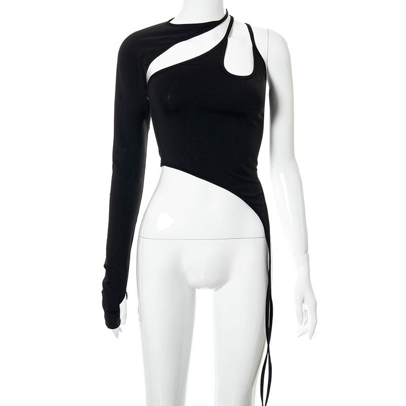 Hollow Out Blusas One Off Shoulder Summer Clothes Tshirts for Women Top Female T-shirt Women's T-shirt Black Sexy Tops T Shirt