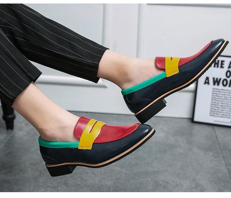 New Shoes for Men Patent Leather Casual Shoes Pointed Toe Patchwork Colors Business Leisure Dress Shoes