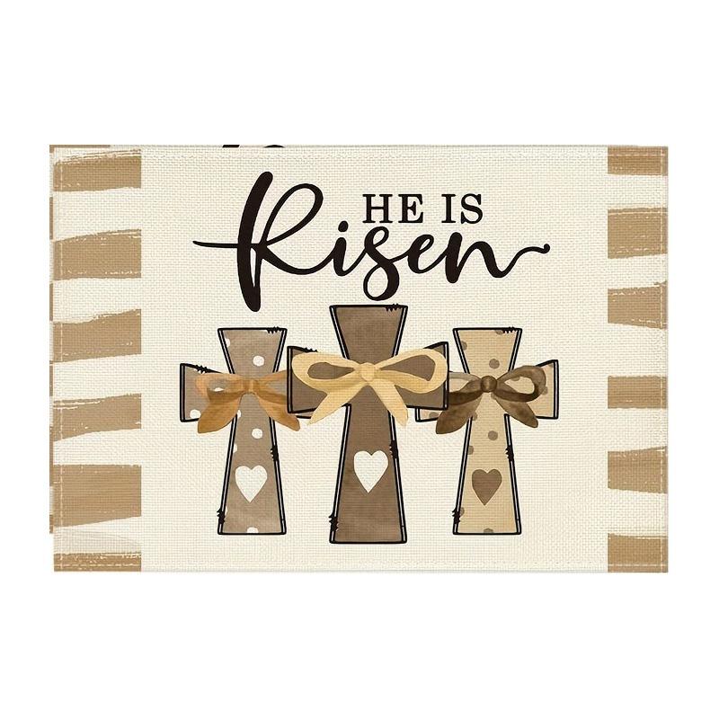 4pcs, Placemats, Square Happy Easter Theme Table Pads, Colorful Floral Cute Bunny Decorative Table Mat