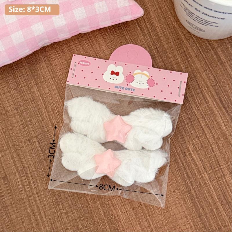 2Pcs Cute Plush Wing Hair Clips Kawaii Star Bow Decor Hair Pins Sweet Angel Wing Headwear Hairclip Ornaments Hair Accessories
