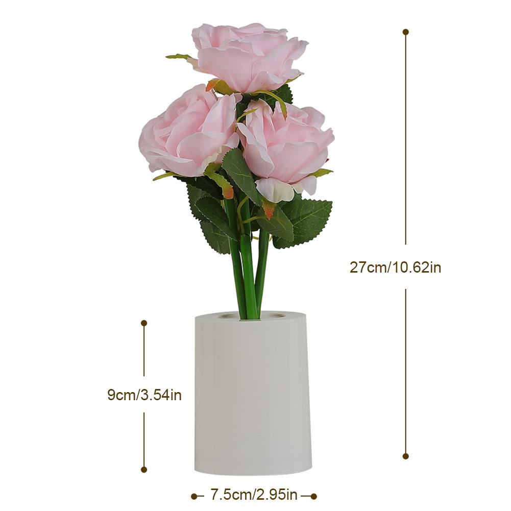 3 Head LED Chinese Rose Table Lamp Creative Bedside Night Light Simulation Flower Decorative Desk Lamp for Bedroom Living Room