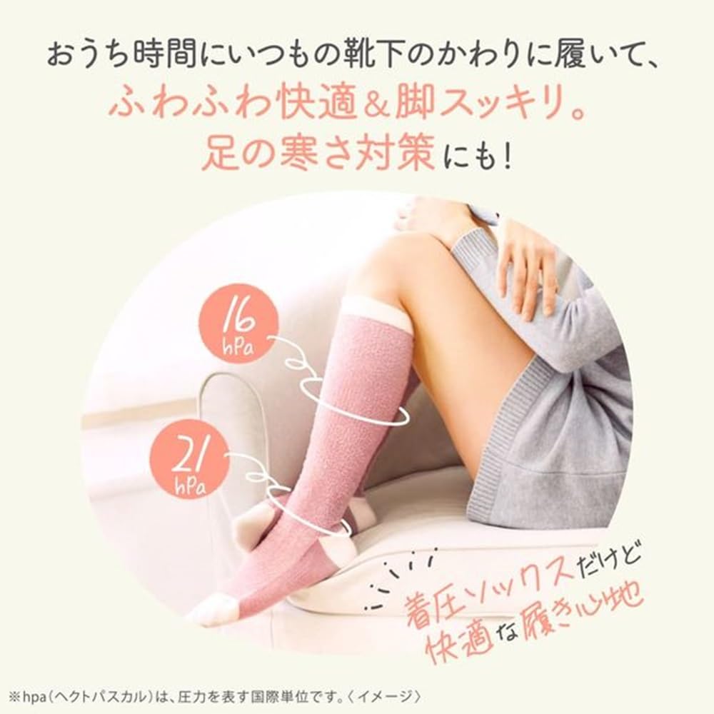 Reckitt Benckiser Japan MediQttO Fluffy Compression Room Beige One Size Fits 1 Pair Socks, Pink, All,