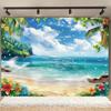 1PC, Hawaiian Beach Background Cloth, Blue Sky and Ocean, Palm Leaves and Flowers, Suitable for Party and Birthday Decoration