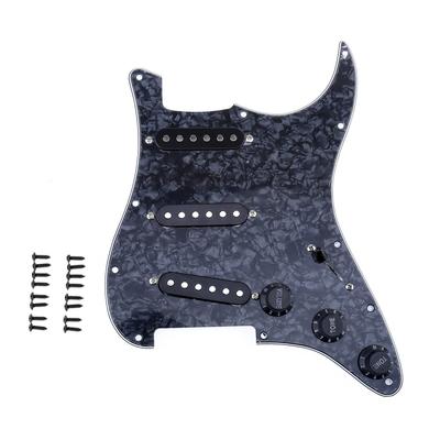 Musiclily Basic 11 Hole SSS Stratocaster Prewired Pickguard Ceramic Single Coil Pickup Set for ST Strato Electric Black Pearl 4P Guitar,