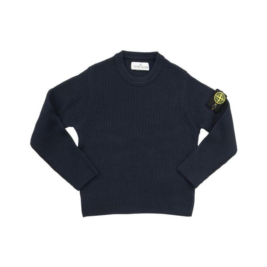 Stone Island Sweater Kids Logo Embroidered Round Neck Pullover Kids sweater Navy-Blue 7616505A3-V0020