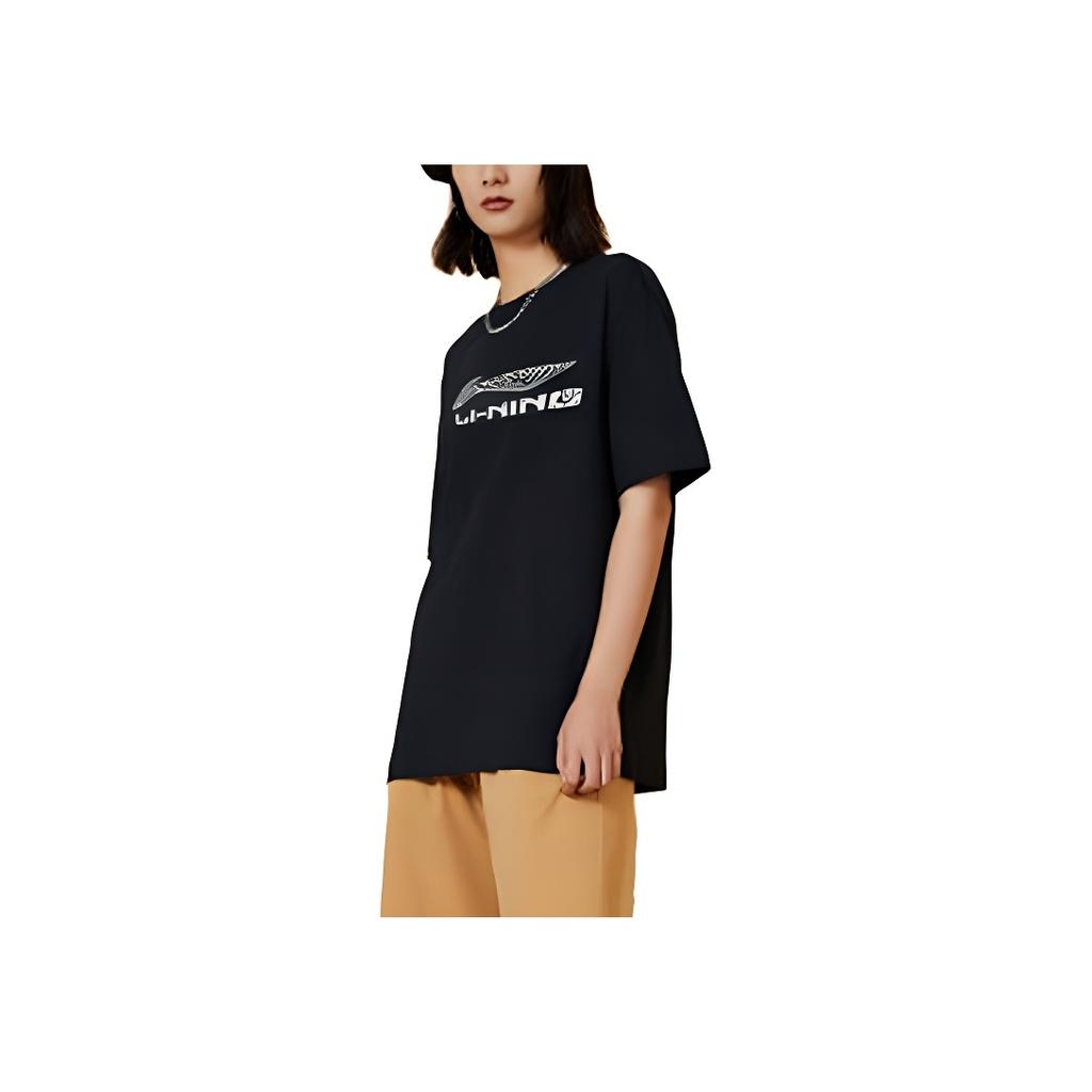 Li Ning Letter Logo Printed Quick-Dry Short Sleeve T-Shirt Unisex Tops Black YTST049-2