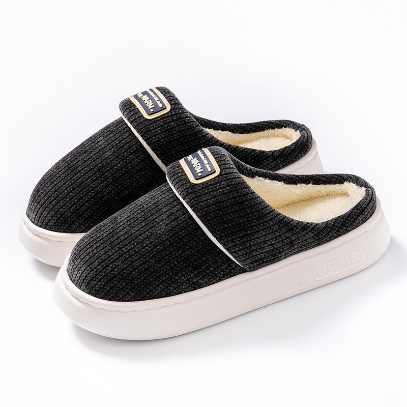 Simple Line Drag Cotton Shoes Autumn and Winter Indoor Home EVA Sole, Thick-soled Warm Cotton Slippers