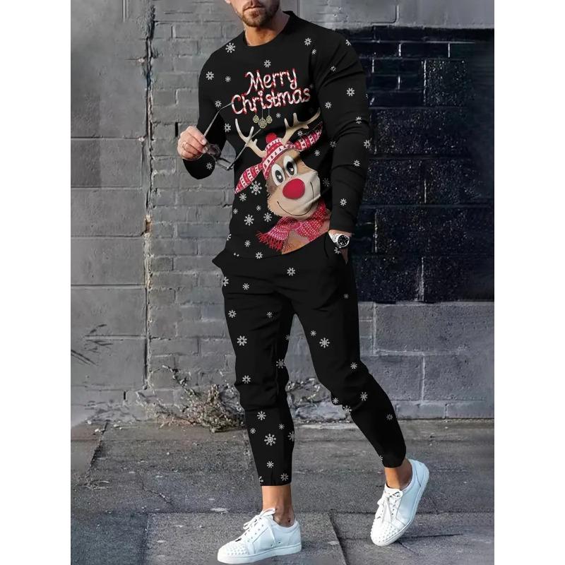 

Рождественский принт с 3D-принтом, мужской костюм с длинными рукавами, модная рождественская одежда с толстовкой с круглым вырезом и длинными брюками, спортивный костюм 4XL